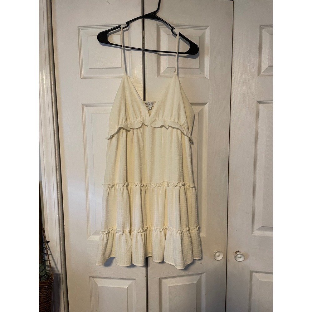She + Sky Womens Cream Tiered Ruffle Mini Dress Sleeveless Textured Off White L